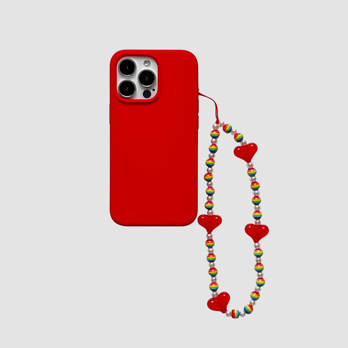 Red Phone Case With Rainbow Heart Charm