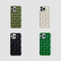 Four 3D plaid silicone iPhone cases in olive green, cream, black, and emerald green. Trendy textured mobile covers.