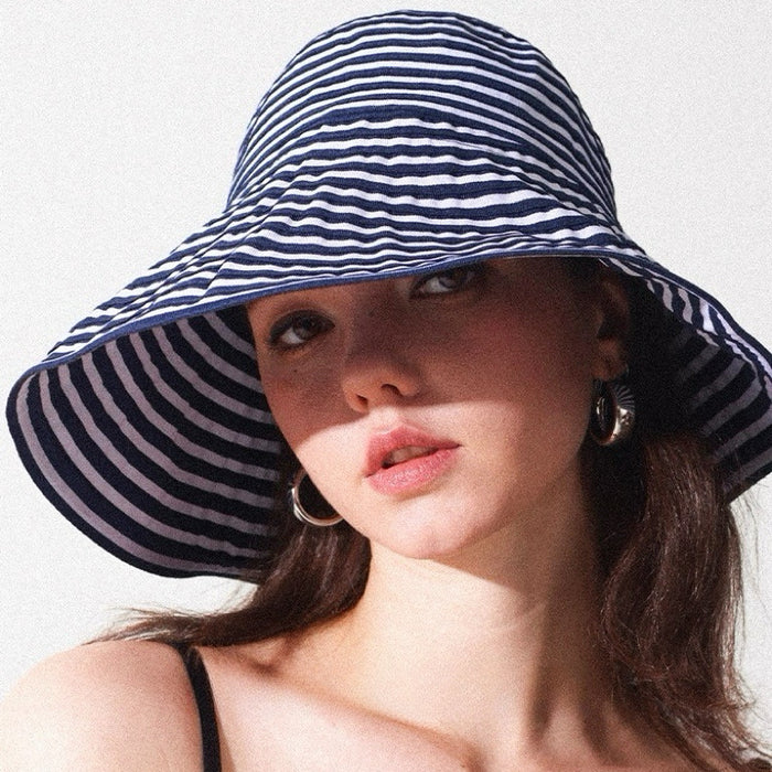 Striped Wide Brim Bucket Hat