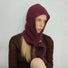 Ancora red heavy-knit wool balaclava hat and matching gloves on a model for winter.