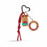 Flat lay of Butter Bear Bag Charm with red rope and heart-shaped keyring, ideal for everyday outfits and street style.