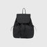 Flat lay of Check Mate Mini Backpack cotton bag in black, great for everyday carry and travel.