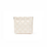 White checkered self-closing storage bag, front view; woven checker pouch for cosmetics and small essentials.