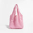 Front view of the pink cloud puff tote bag against a white background.