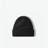 Front view of a timeless black rib-knit acrylic beanie skullcap.