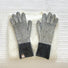 Beige contrast striped knit gloves with ribbed cuffs; neutral cozy gloves for everyday winter wear.