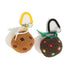 Two fluffy polyester cookie bag charms: one light brown with chocolate chips and a yellow spiral clip, the other dark brown with colorful candy pieces and a black spiral clip.