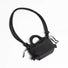Top view of black multi use bag, showing the detail of the knot and padded fabric.