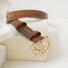 Front view of brown Gold Metal Shell Buckle Belt, casual fashion for jeans matching
