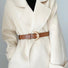 Model wearing the brown belt with Gold Metal Shell Buckle, stylish design for daily wear