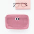Pink Googly Eyes mesh zip bag on white background; rectangular see-through organizer for cosmetics and cables.
