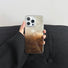 Model holding brown Gradient Glacier Case. Earth-toned 3D glacier ripples for a sophisticated look.