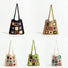 Five handmade crochet flower grid shoulder bags in black, brown, beige, green, and white blended knitting yarn.