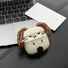 Front view of beige Knitted puppy AirPods case cover with brown ears and black nose.