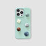 Mint jewel PU leather iPhone case with assorted decorative stone-like embellishments. Vintage luxe style.