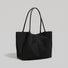 Modern Muse Suede Tote in Black - Front view on white background - Large vegan suede carryall.