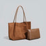 Modern Muse Suede Tote in Caramel including a secure independent interior zip pouch for organization.