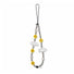 Alloy phone charm with yellow smiley faces, white cloud beads, and clear/silver beads on a black cord.
