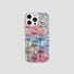 Acrylic phone case with a pastel gradient, quilted square design and camera cutout.