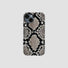Silicone iPhone case with a realistic black and white python skin design. Edgy streetwear style.
