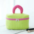 Flat lay of Puffy Candy Makeup Box in green , ideal for travel makeup and toiletries.