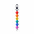 Rainbow acrylic bead bag charm with a yellow smiley face bead and black clip.