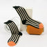 Front view of Retro stripe orange socks with black and beige vertical stripes.