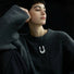 Model wearing a silver Crescent Pendant Necklace, great for parties, weddings, and dates.
