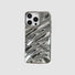 Silver glossy wave silicone iPhone case with a textured reflective surface.