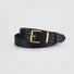 Front view of Black PU leather belt with a simple square gold buckle.