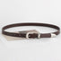 Dark brown leather belt with a refined metallic tip and minimalist buckle.