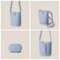 Close-up of the unique reversible buckle design and the multi sides view of the lychee leather bag.