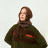 Model wearing Speckled Yarn Knit Balaclava Hat in brown, showcasing unique textures for visual interest.