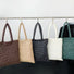 Front view of Five Starburst quilted polyester shoulder bags in brown, beige, black, white, and green polyester.