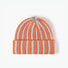 Front view of Striped Fluffy Knit Beanie in orange blue. Stylish headwear for superior cold-weather comfort.