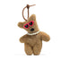 Brown polyester bear bag charm with pink heart sunglasses and pearl necklace.