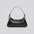 Front angle of a classic black woven leather hobo bag on a white background.