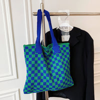 Checked knit tote bag