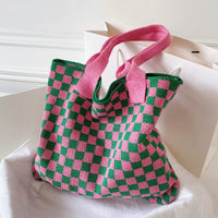 Checked knit tote bag