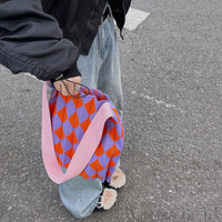 Foldable argyle knit tote bag