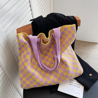Checked knit tote bag