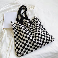 Checked knit tote bag