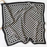 The black and white checkerboard scarf spread out flat to show its full square design.