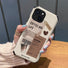 Model holding Coffee Lover Leather Case. Rich coffee tones on premium faux-leather for vintage cafe vibes.