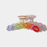 Front view of Clear acrylic hair claw with rainbow-colored.