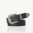 Front view of black belt with Vintage Silver Buckle, versatile matching for daily wear