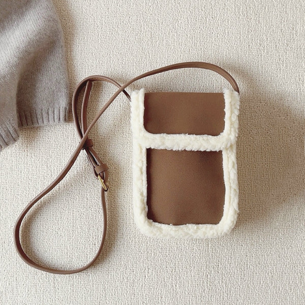 Suede Crossbody Bag With Plush Trim