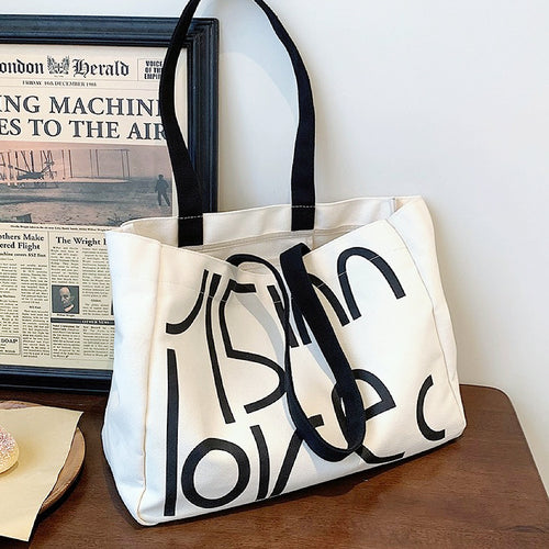 Bold Letter Canvas Tote Bag