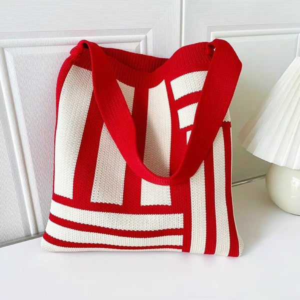 Geometric Stripes Woven Tote Shoulder Bag