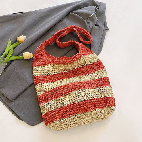 Crochet Straw Tote Bag in Stripe